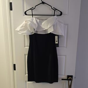 Adrianna Papell Black and White Ruffle Mini Dress